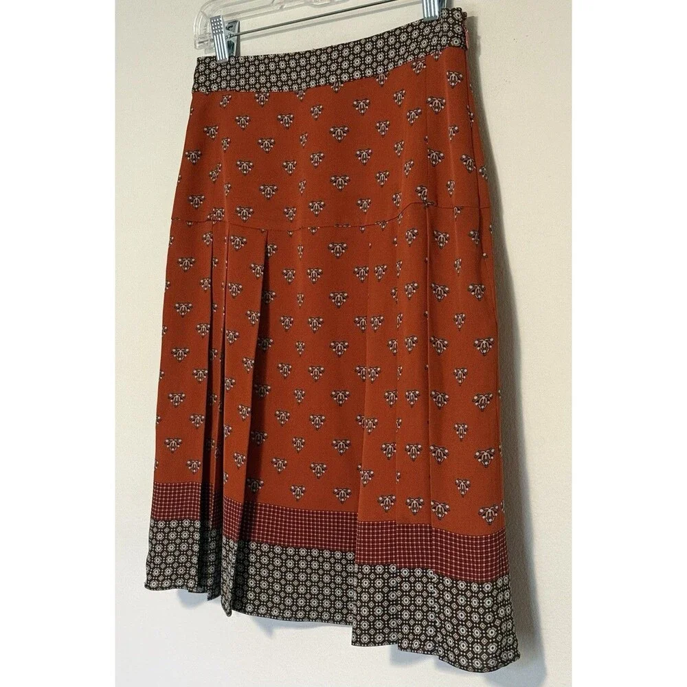 Brooks Brothers 100% Silk Skirt Sz 2 A-Line Pleated Foulard Career